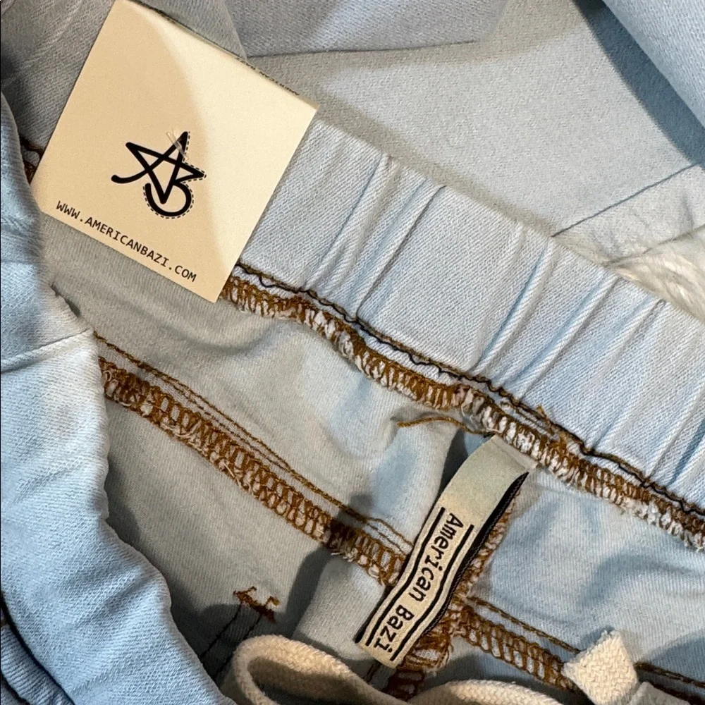 American Bazi Light Blue Skinny Drawstring Jeans with Knee Rips